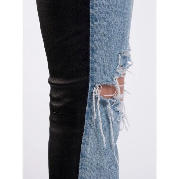 Amiri The Webster Leather Denim Crop Flare Jeans 26 40 Womens Blue New - Picture 14 of 16